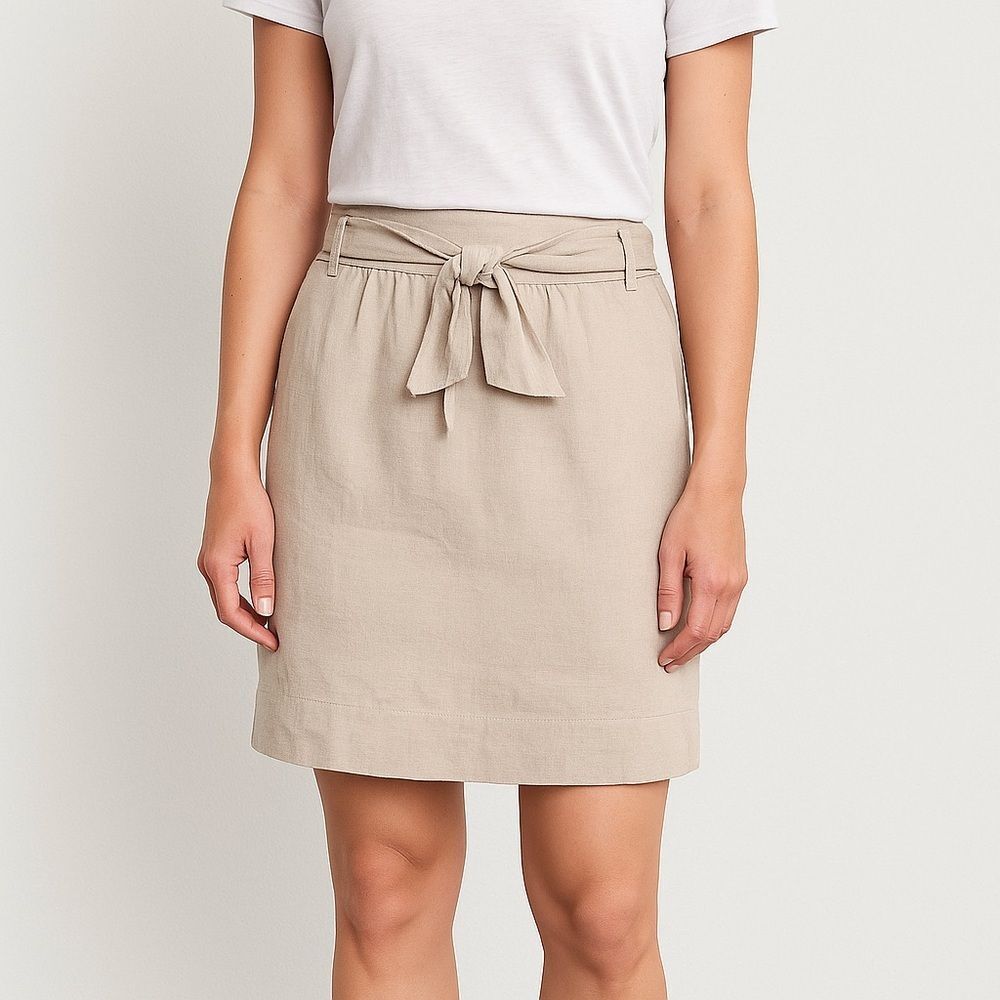 Banana Republic Linen Mini Above Knee Belted Lined Skirt Tan Beige Small